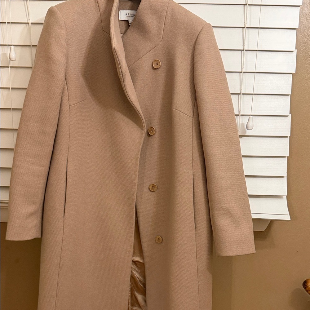 Reiss Camel Beige Wool Blend Long Coat